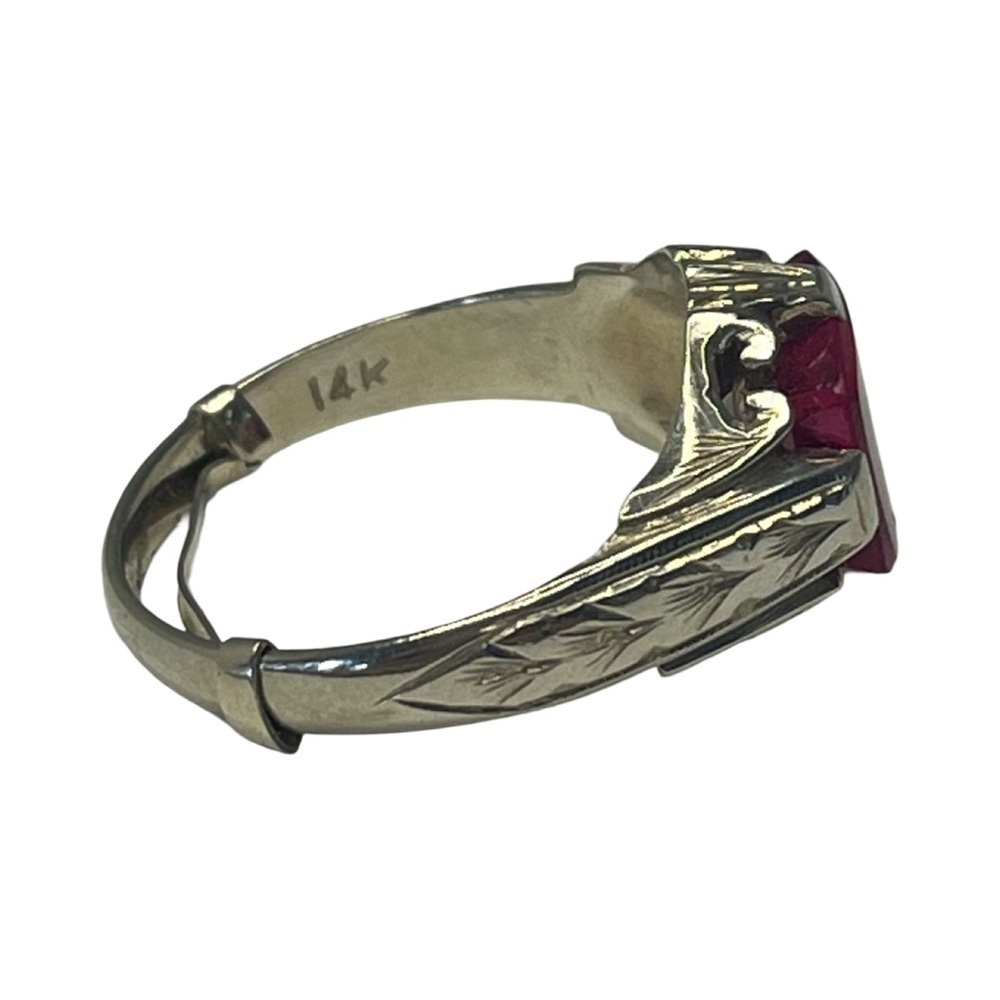 Vintage 14 Karat White Gold Flat Cut Ruby Ring Size 7 - Picture 2 of 6